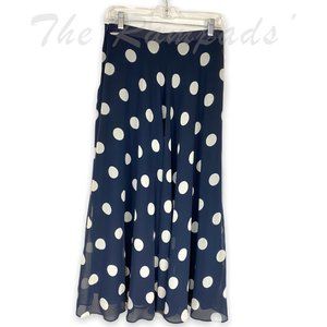 Ann Taylor Navy Blue White Polka Dot Long Maxi Skirt Size Medium Petite